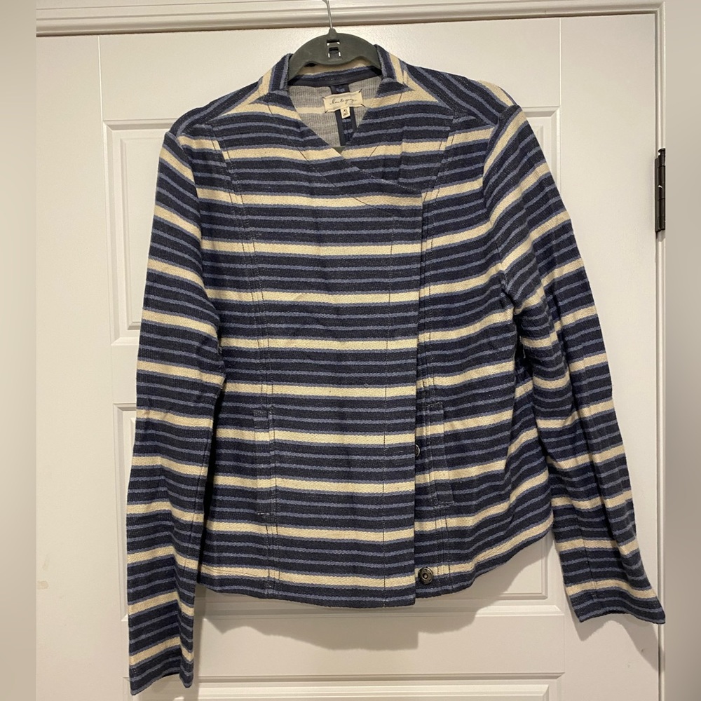 LOFT Lou & Grey Cotton double breasted blue and cream striped jacket.  Size XL